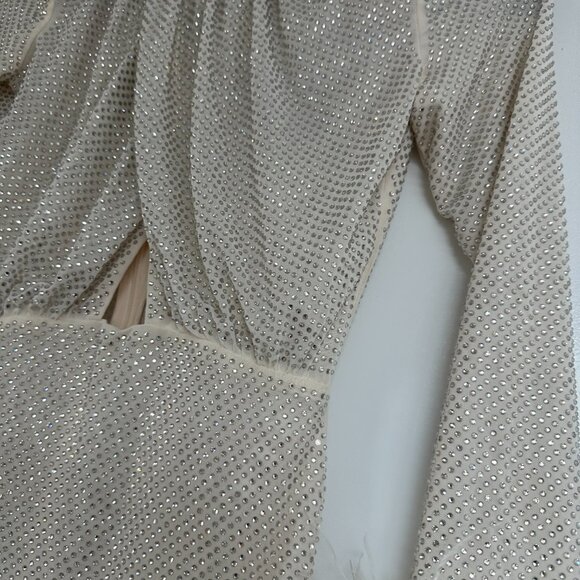 NWT Self-Portrait Embellished Mini Dress Cut-out Front Rhinestone Feather Trim - Picture 7 of 12